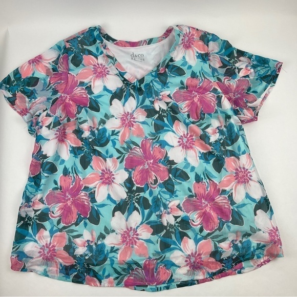 Denim&Co Tops - Denim & Company Blouse Womens 1X Blue PInk FLoral